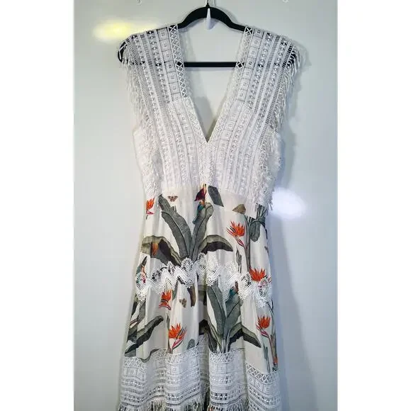 PatBo NWT Tropical Print Lace Trim Maxi Dress - Picture 6 of 12